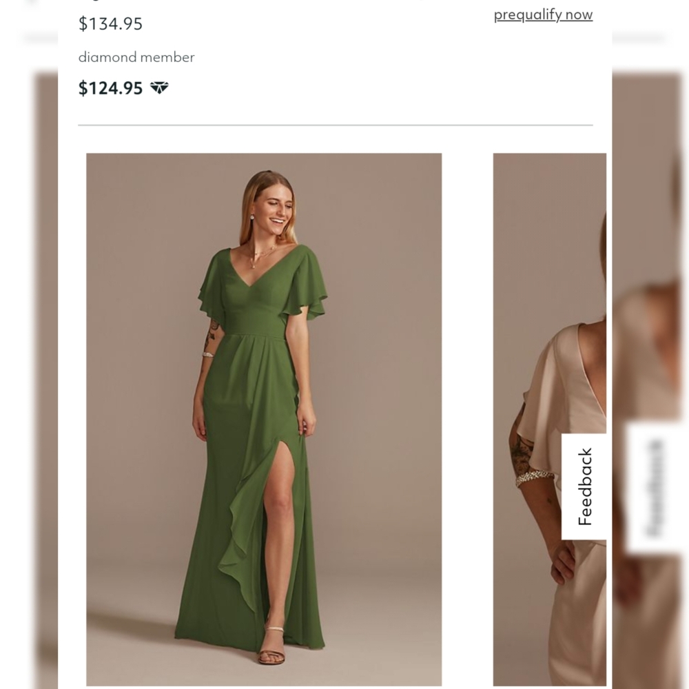 flutter sleeve bridesmaid dress with cascade (David's Bridal)